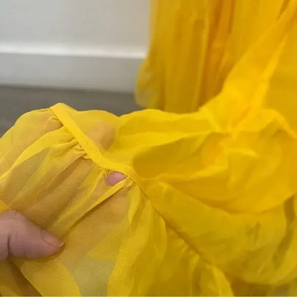 NWT Mac Duggal 67911 Yellow Ruffle Chiffon Cutout Maxi Dress size 0
